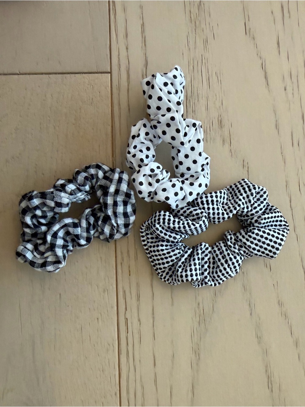 Black & White Patterned Scrunchie Set - Polka Dot and Gingham Hair Ties